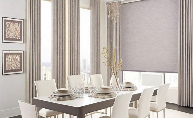 Hang curtains over roller shades