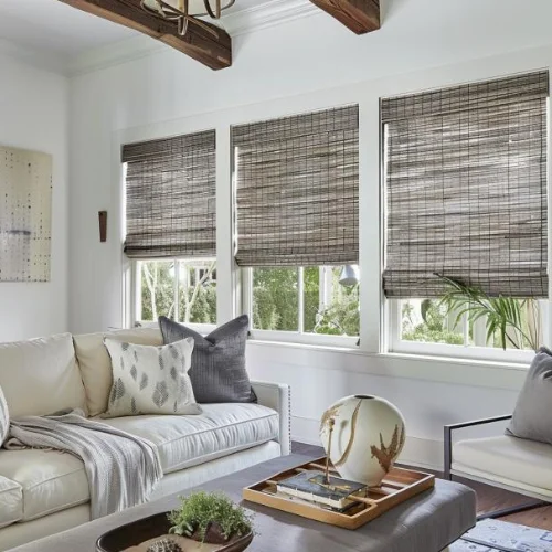 Exclusive Cordless Natural Woven Wood Shades - Linen
